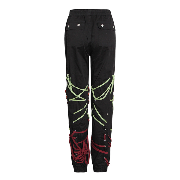 

bandage casual trouser for women high waist lace up plus size black pants female 2021 fall fashion new clothing, Black;white