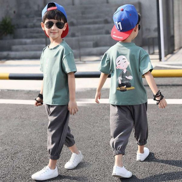 

children's suit boys' summer children's short sleeve shorts two piece for, White