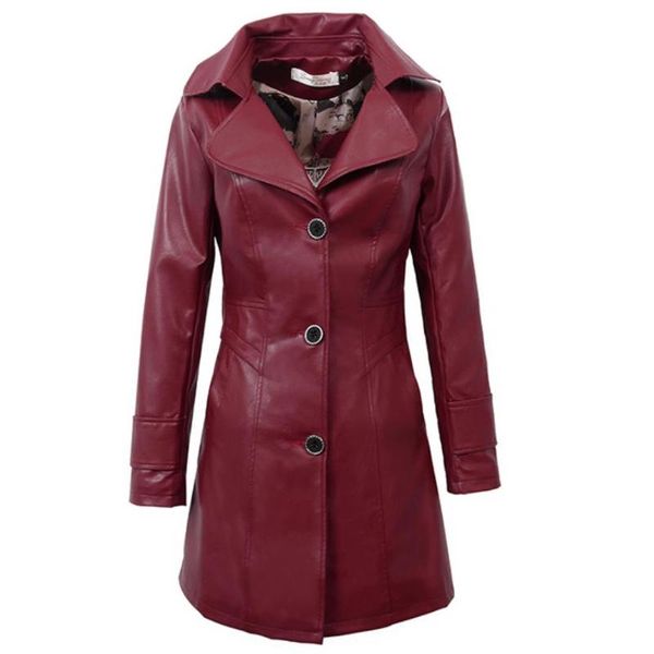 

women's trench coats plus size 4xlpu leather coat women spring autumn long sleeve single breasted office lady slim, Tan;black