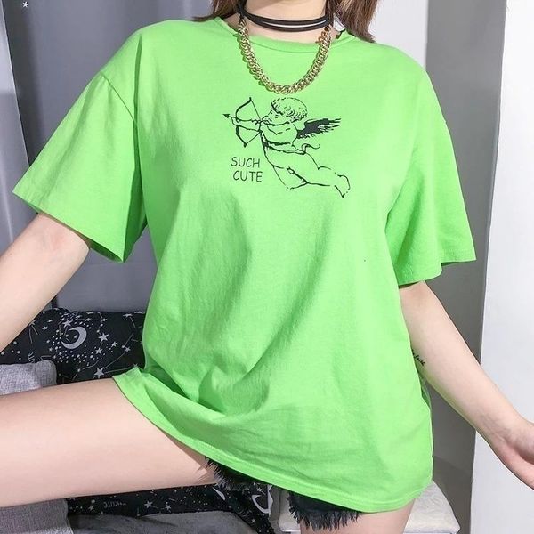 

hahayule-jbh angel graphic such cute angel print t-shirt men women fluorescent streetwear hip hop soft summer tee homme, White