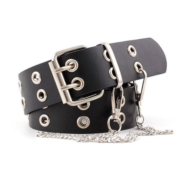 

belts punk pu leather waist belt hip-hop fashion pin buckle black adjustable waistband with chain for ladies girls women jeans z15, Black;brown