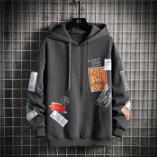 

men's hoodies & sweatshirts spring and autumn printed 2021 hooded simple sweatshirt fashion trendy wild youth contrasting color hoodie, Black
