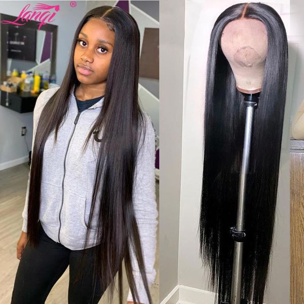 

lace wigs 30 40 inch bone straight front long hair wig pre plucked 4x4 closure brazilian human for women, Black;brown