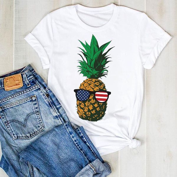 

women lady pineapple usa flag print fruit beach ladies summer t tee tshirt womens female shirt clothes graphic t-shirt, White