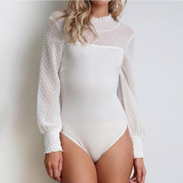 

women's jumpsuits & rompers womens long sleeve skinny bodysuit ladies polka dot bodysuits, Black;white