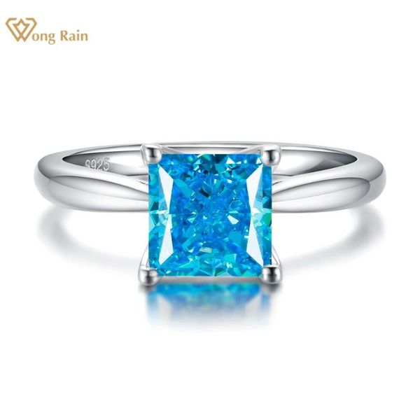 

cluster rings wong rain 100% 925 sterling silver created moissanite aquamarine gemstone party luxury adjustable ring for women fine jewelry, Golden;silver