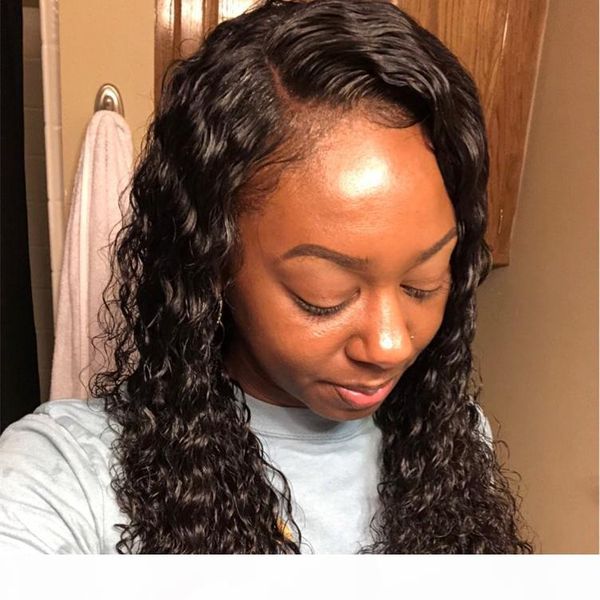 

lace front human hair wigs for black women 150% density peruvian virgin hair deep wave kinky curly 360 lace frontal wigs good hcdiva, Black;brown