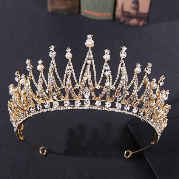 

vintage baroque jewelry crystal pearls headbands for women tiaras crowns bride noiva bridal wedding hair jewelry forseven, Golden;silver