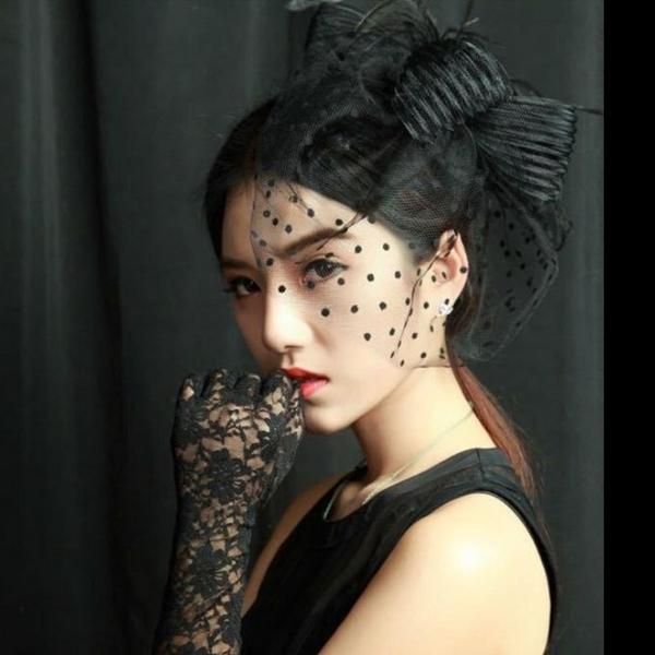 

custom headdress retro studio accessories mesh gauze cover face black red