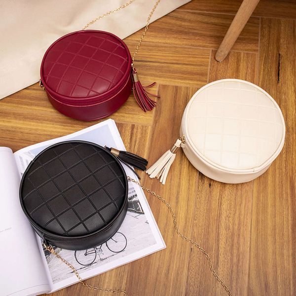 

female 2021 new mini korean version lingge tassel casual fashion student versatile one shoulder messenger small round bag