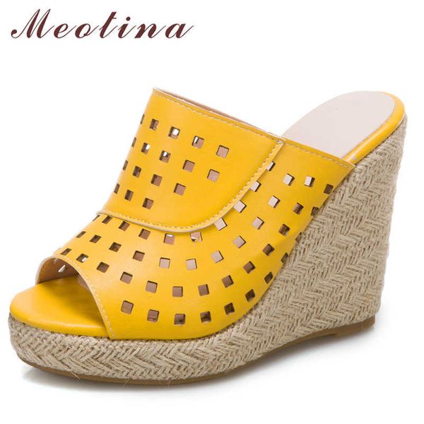 Meotina Mulheres Chinelos Sapatos Cunhas Super Alto Salto Sandálias Espadrille Rodada Toe Senhoras Calçados Verão Tamanho Branco 34-46 Fashion 210608