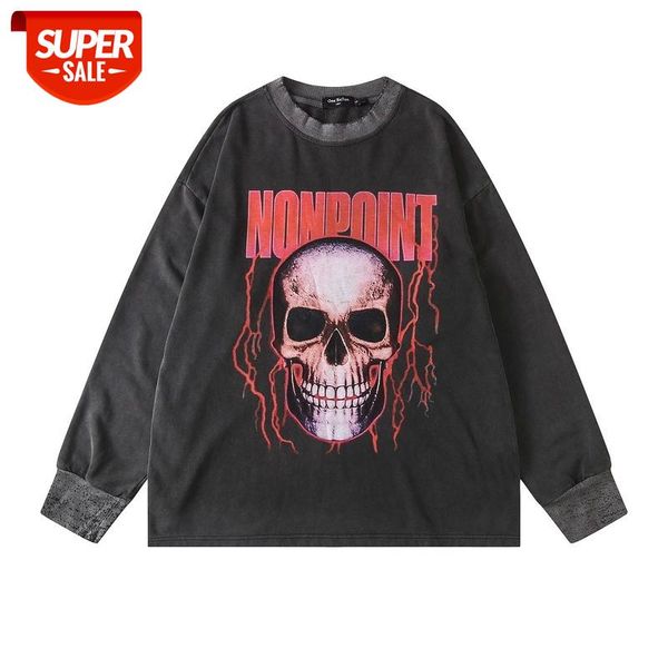

seveyfan 2021 men's hip hop sweatshirts rock skull printed hoodies oversize cotton pullover for couples #ua2q, Black
