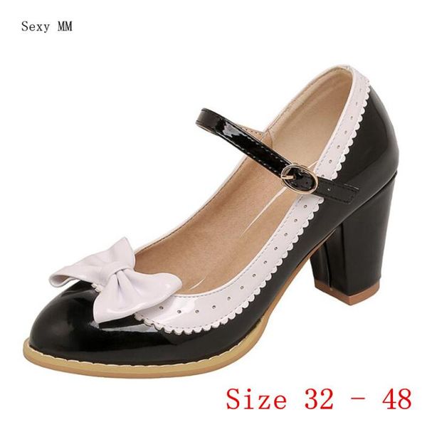 

dress shoes summer high heel women pumps mary janes heels kitten small plus size 32 33 - 40 41 42 43 44 45 46 47 48, Black