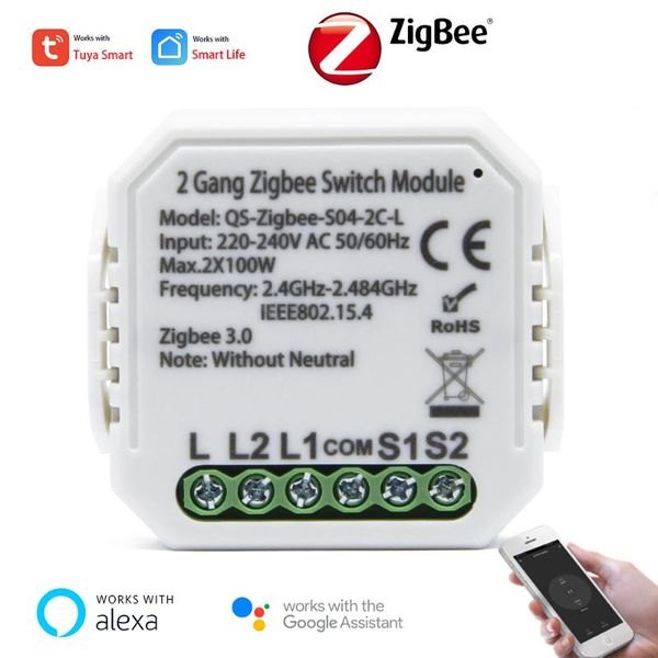 

smart home control tuya zigbee 2ch switch module with neutral or neutra live line automation work for alexa google