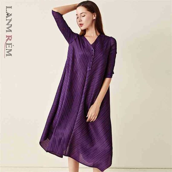 

pleated dress quality women's national style v-neck a- line loose temperament dresses spring autumn yj516 210526, Black;gray