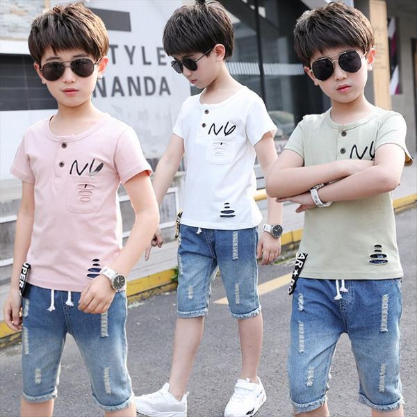 

children clothing summer boys clothes t shirt shorts 2pcs outfits kids for sport suit teenage sets, White