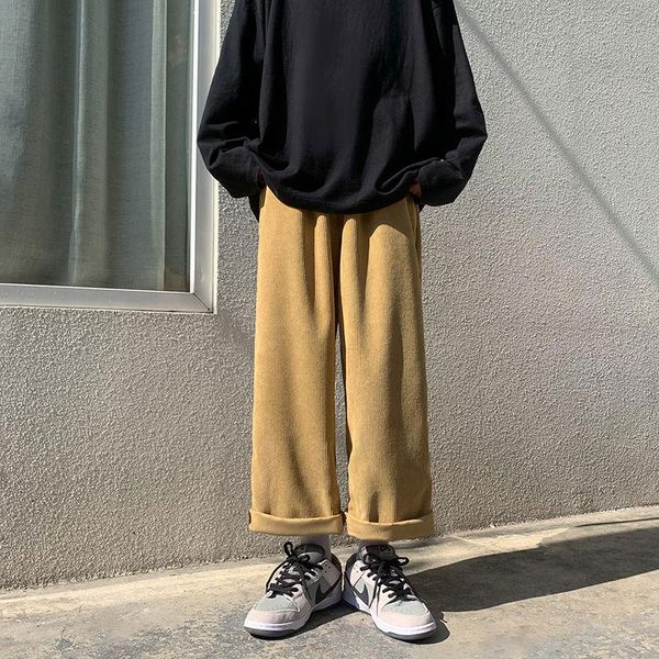 

men's pants spring cotton corduroy fashion retro casual wide-leg men streetear korean loose hip-hop straight mens, Black