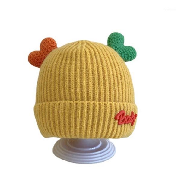 

caps & hats heart baby spring autumn boys girls love ear wool knitted hat candy color cartoon woolen1, Yellow