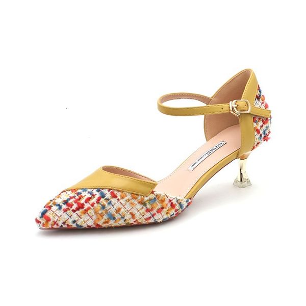 

6020-16 sandals women's high heels spring and summer versatile hollow one-line buckle cat heel pointed single sho women