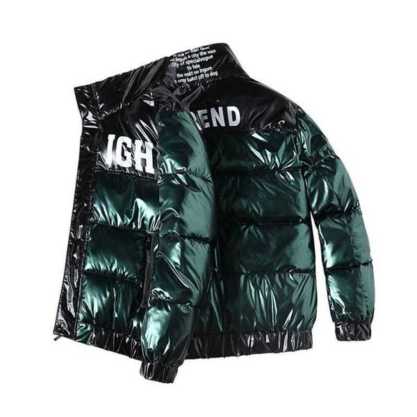 

men's cotton winter clothes, bright leather jacket, thick warmth, casual parker, waterproof, green, novel, 2021, Black