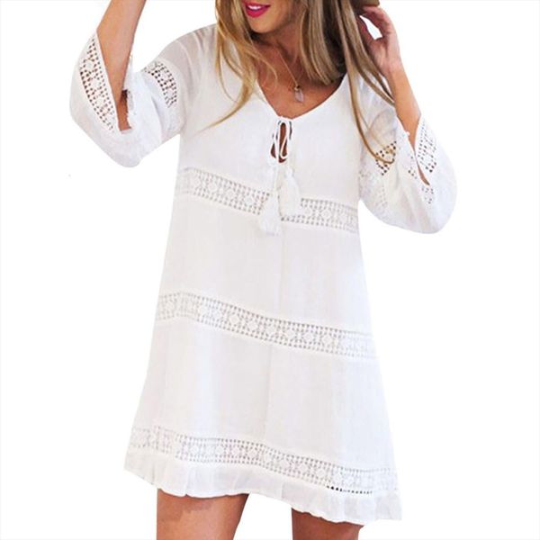 

summer tassel casual plus size womens dresses short sleeve o neck elegant for clothing vestidos mujer verano, Black;gray