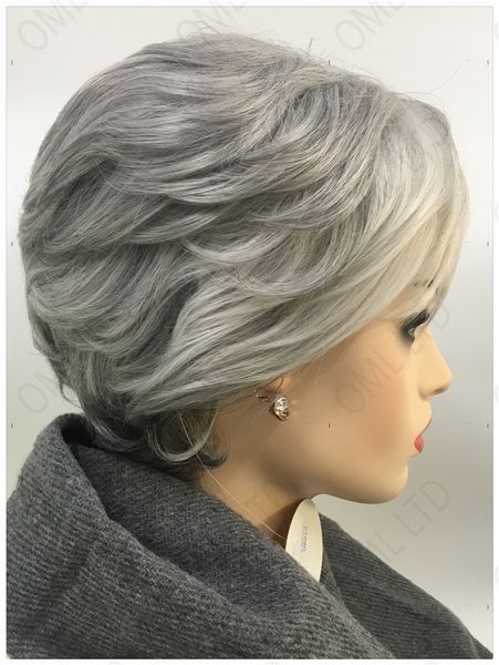 

short wigs for american women grey ombre hair short wigs with bangs curly wavy synthetic wigs real looking mommy party, Black