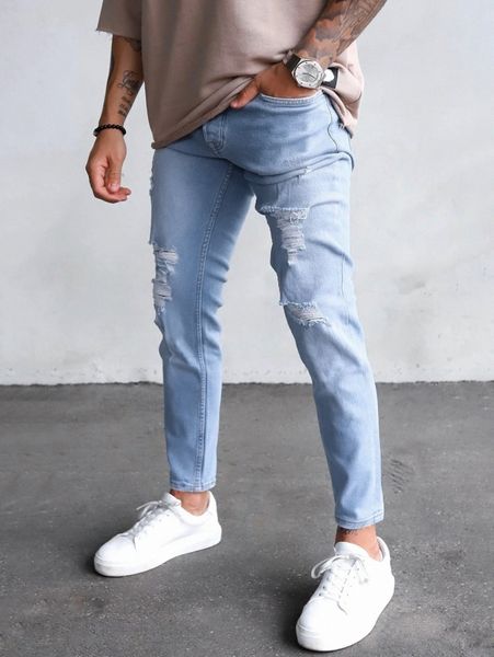 

men slant pocket ripped jeans y2bm#, Blue