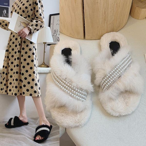 

slippers zxwfobey women flat non-slip fur slides furry lady's plush shoes, Black