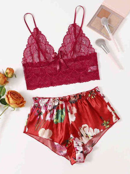 

suspender lace mesh women's multicolor pajamas two-piece set 211203, Black;white