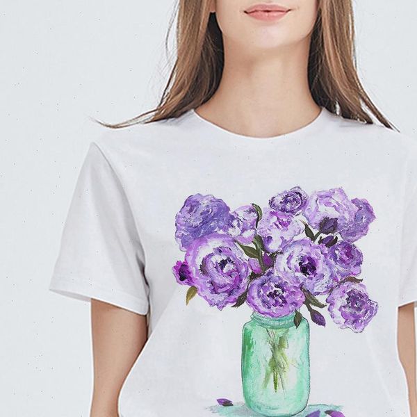 

versatile tee aesthetic cool retro loose tshirt plus size flower balloon love harajuku t shirt women ropa t shirts, White