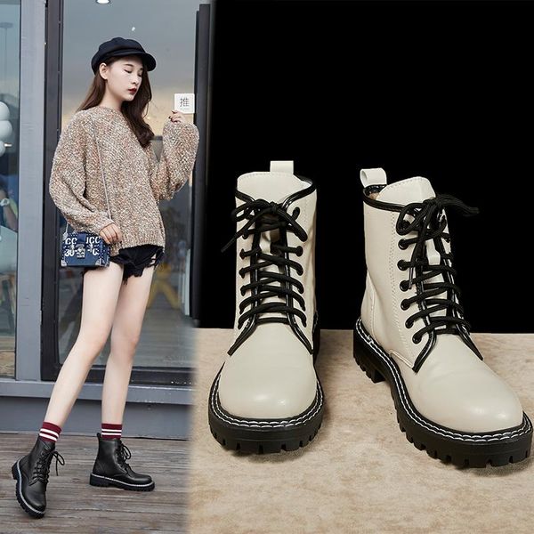 

boots hkyx women's british style for autumn/winter 2021 fashion thin ankle with mid heel round toe rubber, Black