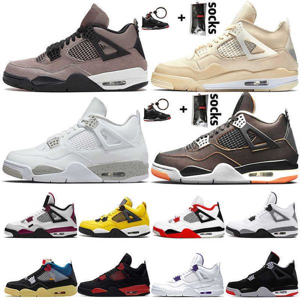 

2021 womens mens basketball shoes jumpman 4 4s sail white taupe haze university blue off fire red thunder travis trainers, Black