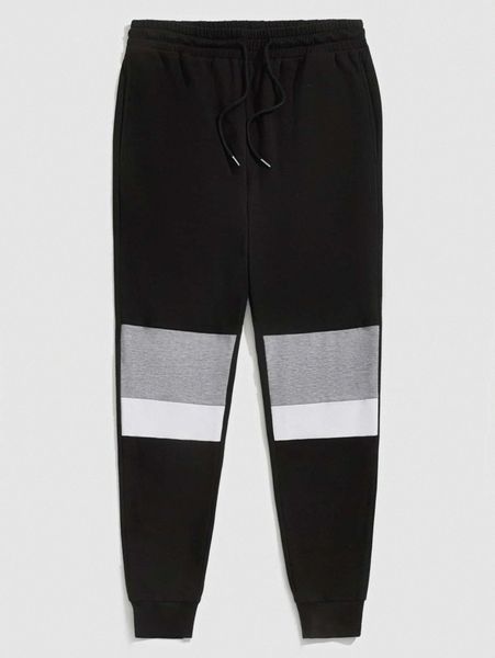 

men colorblock drawstring waist sweatpants v5yl#, Black