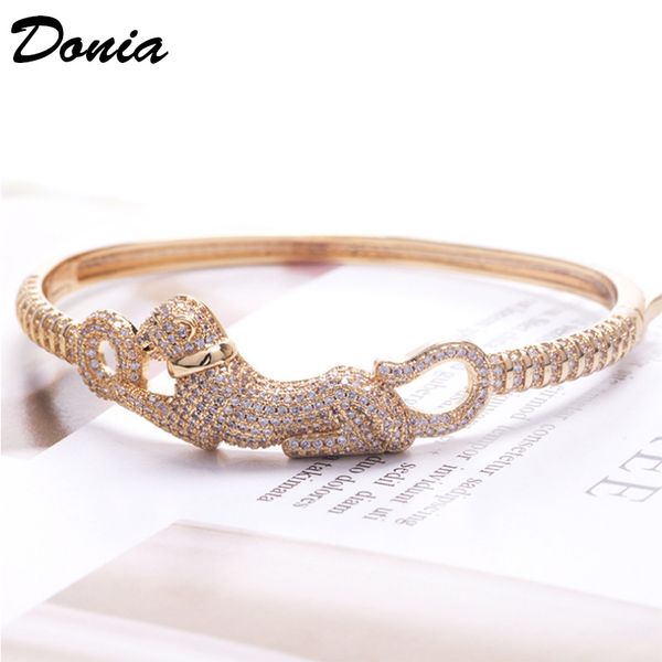 

donia jewelry party rose gold jewelry bracelet micro inlaid zircon leopard adjustable bracelet personality aggressive animal bracelet gift, Black