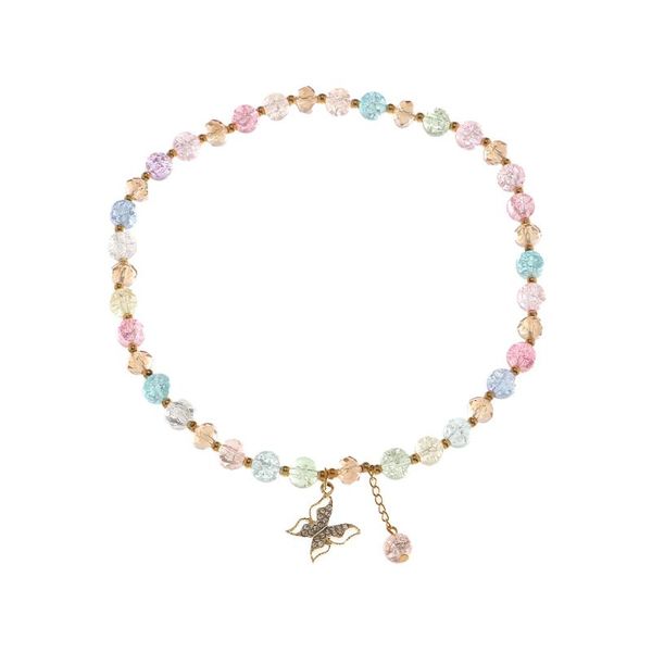 

pendant necklaces colorful beaded choker necklace for women rhinestone butterfly charm female clavicle chain 2021 fashion jewelry, Silver