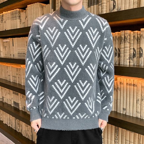 

mesh 2021 casual winter men's blouses half turtleneck long sleeve warm knitted sweater male clothes kgae, White;black