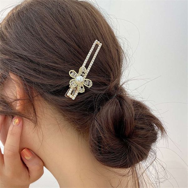 

hbp fashion jingtian's exquisite handmade pearl crystal flower hairpin with korean net red hair clip, Silver