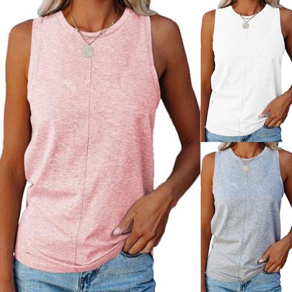 

camisoles & tanks #56 women's casual comfort round neck solid color hundred sleeveless vest satin with loose arms camisa de tirantes mu, Black;white