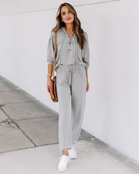 

new women fashion warm suit hooded long sleeve chest strap casual elastic waist solid pencil pants 2021 spring and autumn suits dt55, White