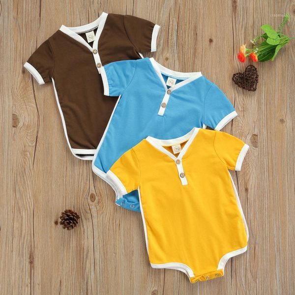 

breathable baby girls boys romper simple style infant summer creative color matching button jumpsuit outfits clothes 2021 rompers, Blue
