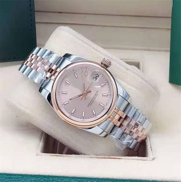 Kutu Bayan Saatler ile 31 MM Lady mekanik otomatik izle ışık dış halka paslanmaz çelik kol saati moda Safir ayna izle ana kol saatleri