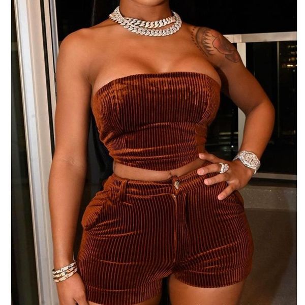 

women's tracksuits mandylandy short high waist pants summer women shorts sets 2 piece outfits strapless clubwear crop top, Gray