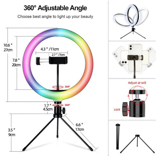 

flash heads 26cm rgb fill pography lighting phone ringlight tripod stand po led selfie remote control ring light lamp youtube live