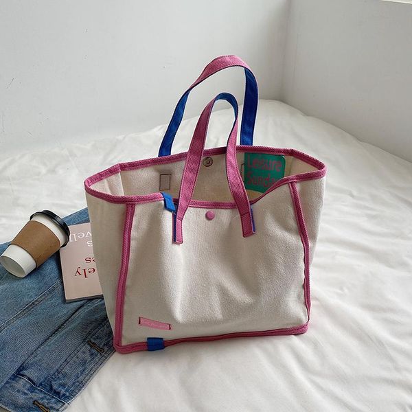 

evening bags veryme ladies brand canvas tote shoulder handbags women's stitching color shopping school office travel lapfemale beach
