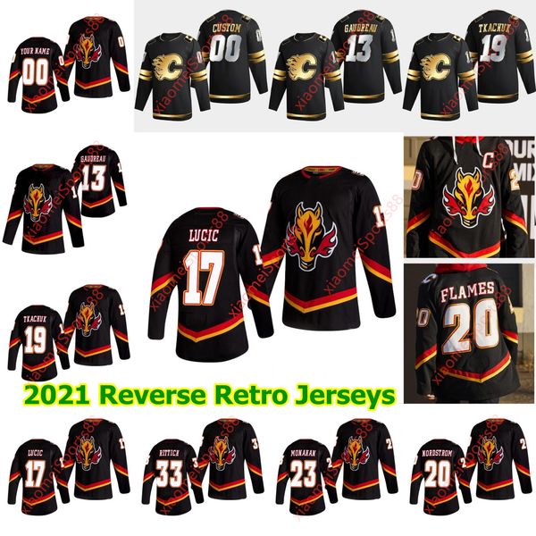 

calgary flames 2021 reverse retro hockey jerseys rasmus andersson andrew mangiapane david rittich michael frolik dillon dube custom stitched, Black;red