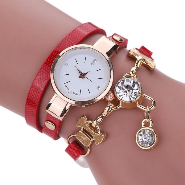 

wristwatches pu leather women watch students quartz charm ladies casual jewelry clock exquisite fashion crystal rhinestone analog bracelet, Slivery;brown