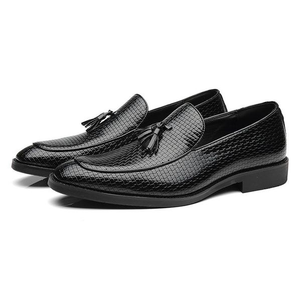 

dress shoes knit slip on men large size loafer braid boat shoe with tassel england style zy4432, Black