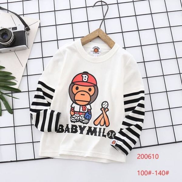 

children's fashion cartoon t-shirt 2020 autumn long sleeve boys' and girls' cotton round neck top, Blue