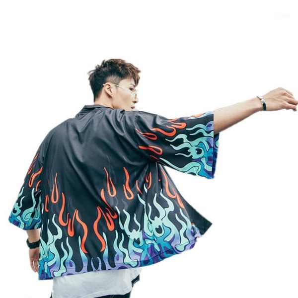 

men's t-shirts short sleeve japanese trend fire five minutes sun protection for the summer, White;black