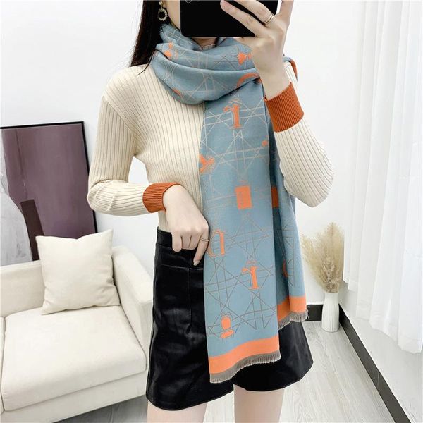

scarves 2021 luxury cashmere scarf winter women pashmina shawls warm blanket wraps female foulard bandana thick ponchos hijab, Blue;gray